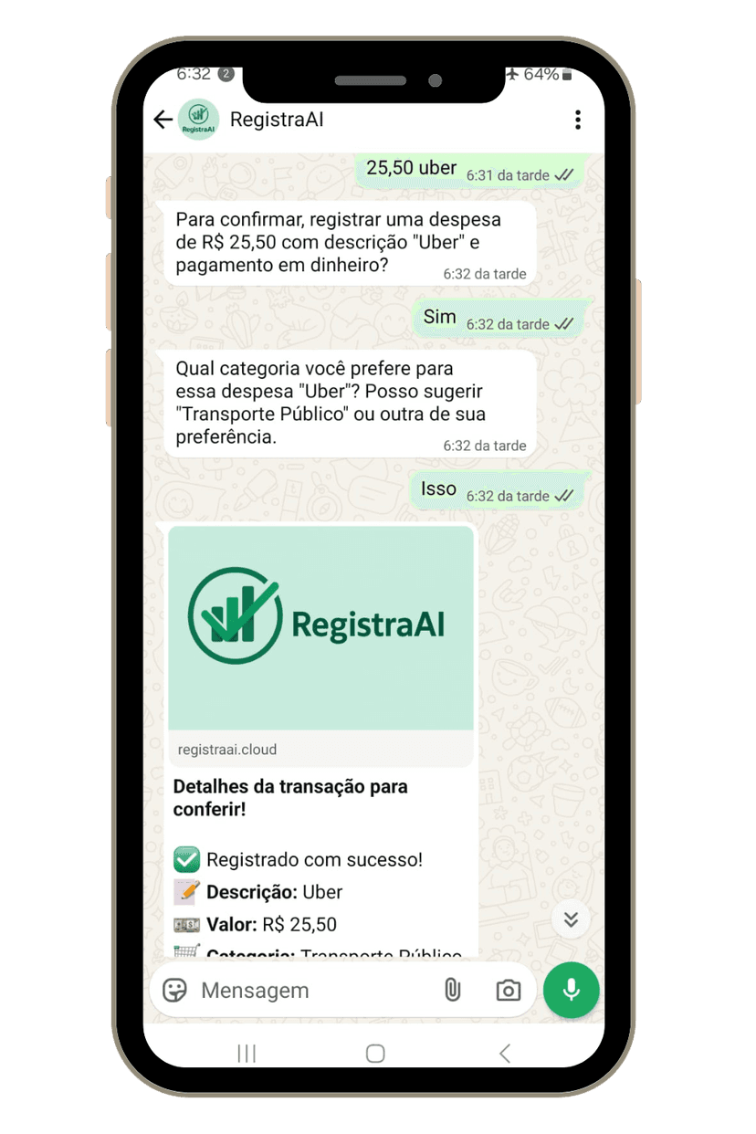 Conversa do WhatsApp com RegistraAI